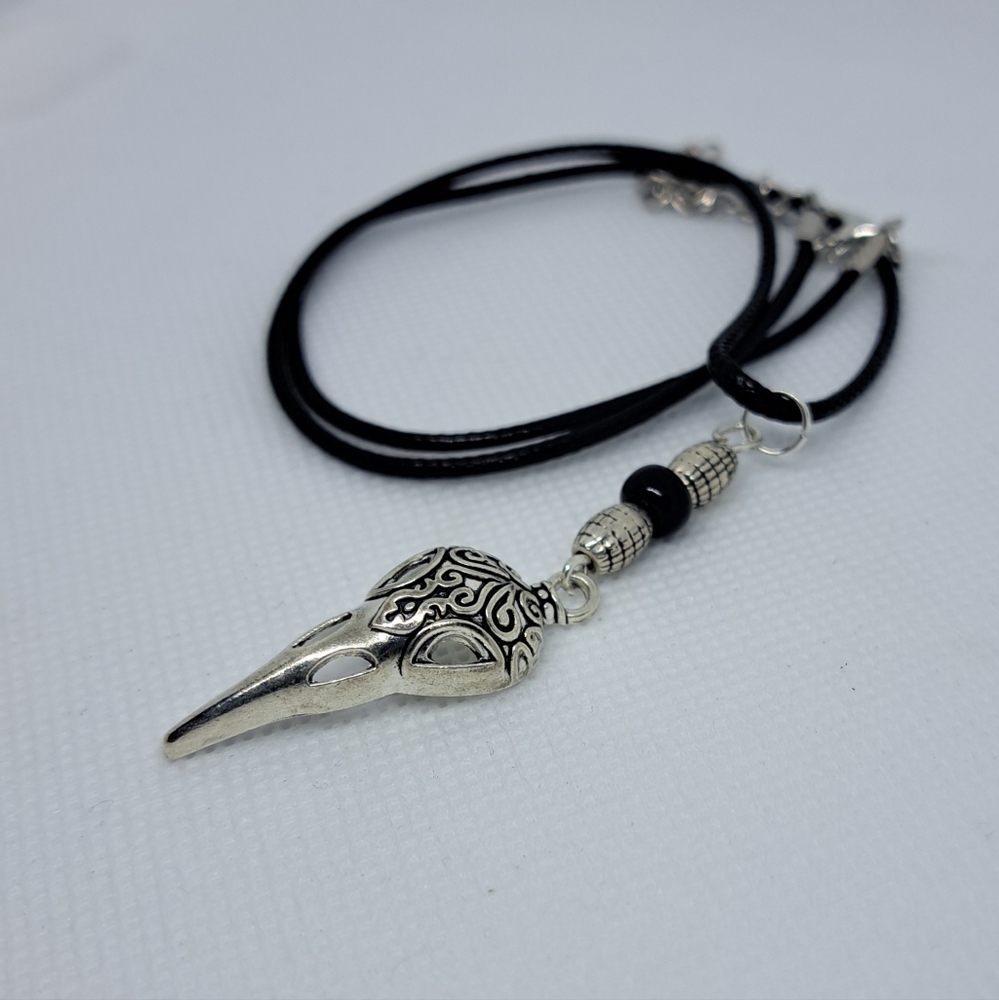 Raven Skull Pendant & Rope Necklace